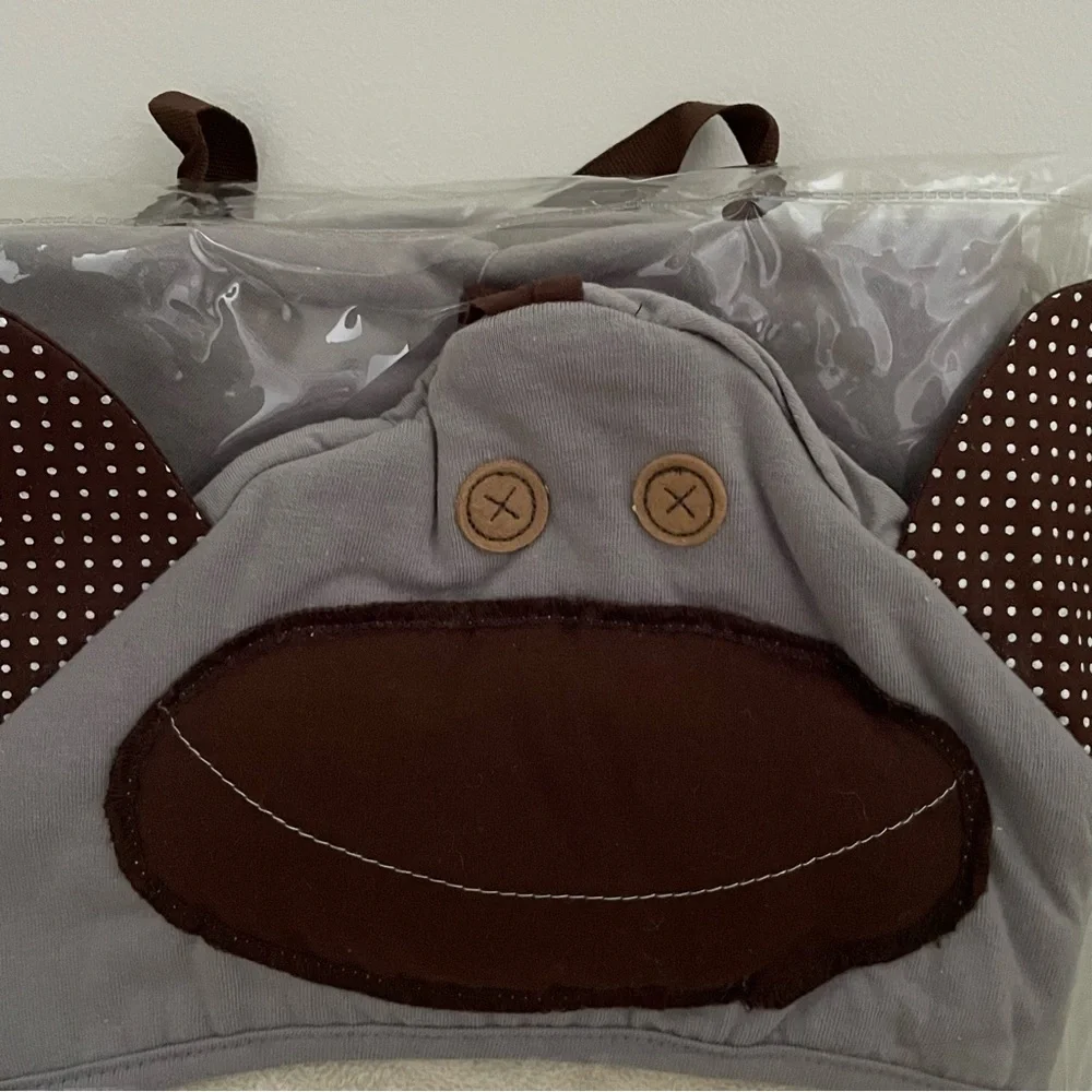 NWT - 3 Sprouts Organic Hooded Gray Monkey Towel Size 31”x31”